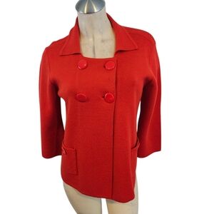 Style & Co Size M Red Double-Breasted Knit Blazwe Jacket Cardigan Wool Blend